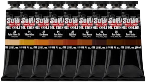 Soho Urban Artist Oil Paint Earth Colors Set of 9-50mL Tubes, Triple-Milled Oils with Refined Linseed - Smooth Application, True Color Mixes, Ideal for Brushes & Palette Knives