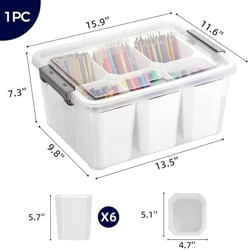 17 Qt Craft Organizers and Storage with Removable Divider, Marker Organizer for Crayons, Pencils & Art Supply, 1 Pack