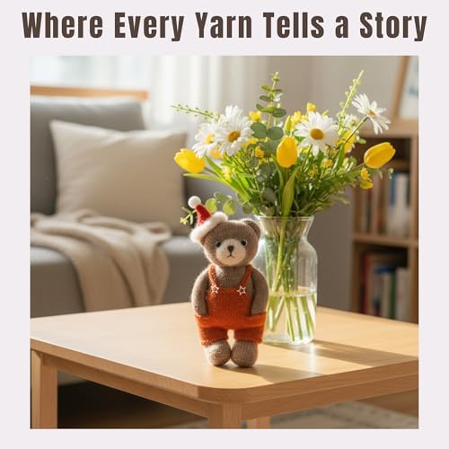 Yarnique Wool Bear Knitting Kit – Real Wool Amigurumi Kit for Adults with Video Tutorials | DIY Bear Crochet & Knitting Kit with Tools | Holiday Gift Craft Set（Overall