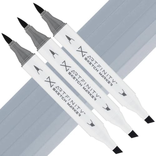 Artfinity Sketch Markers - Set of 3 - Cool Gray 5 CG5, Vibrant, Professional, Dye-Based Alcohol Markers for Artists, Drawing, Travel, & More