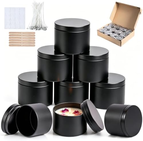 Candle Tins 4 Oz, Candle Tins with Lids, Empty Candle Jars for Making Candle, Metal Candle Containers, Small Tins with Lids, Candle Jars for DIY Candle Making,Small Business (Black, 4oz-6pcs)