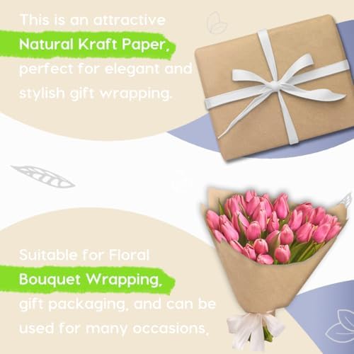 PerkHomy 24" x 2,400" (200') Brown Kraft Paper Roll for Craft Bulletin Board Paper Art Table Covering Crafting Gift Wrapping Bouquet Packing Parcel 70GSM 50LB (Brown, 24" x 200') (Pack of 2)