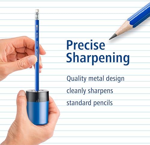 STAEDTLER Pencil Sharpener (1 Pack) with Screw Lid and Tub - No Spill Compact Design for Standard and Colored Pencils, Metal Blade, Assorted Colors