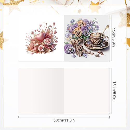 Diamond Art Cards with Envelopes–6PCS DIY Diamond Painting Greeting Cards Kit | Card Making Kit with Bling for Adults & Beginners | Birthday,Holiday & Thank You Cards (Afternoon Tea)