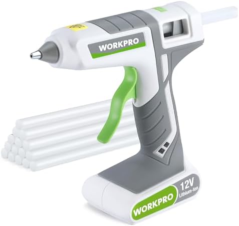 WORKPRO 12V Cordless Full-Size Hot Melt Glue Gun, Fast Preheating, White