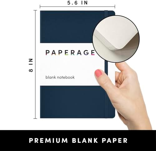 PAPERAGE Junk Journal & Scrapbook Kit, Hardcover Blank Journal Notebook, 20 Patterned Papers, 8 Sticker Sheets, 20 Die-Cut Shapes, 2 Washi Tapes & Tape Roller, Creative Journaling Supplies - Navy