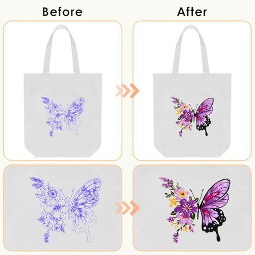 ERKOON Embroidery Canvas Tote Bag for Beginners, Needlepoint Arts Crafts Cross Stitch Kits for Adults Including Stamped Embroidery Bag with Hoops, Needle, Instruction and Color Threads (Butterfly)