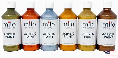 milo Metallic Acrylic Paint Set, 6 Metallic Colors, 8 oz Bottles