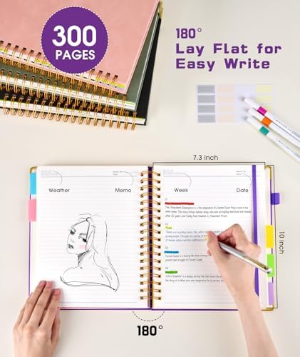 Hardcover Spiral Notebook journal with Removable Dividers Tabs, 300 Pages Leather 5 Subject Notebook College Ruled, 8"x10" Large B7 Notebooks for Work School Note taking, Lined Journal for Women,Navy