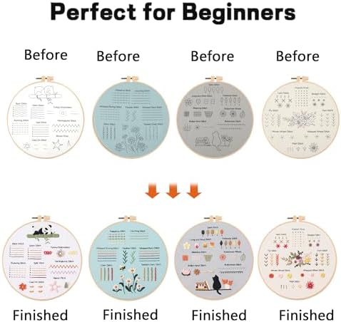 JOINRUN Beginner Embroidery Kit for Adults, 4 Pack with Video Tutorial