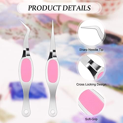 Chumia Craft Tweezer Precision Curved Straight Fine Tip Craft,Silver and Pink
