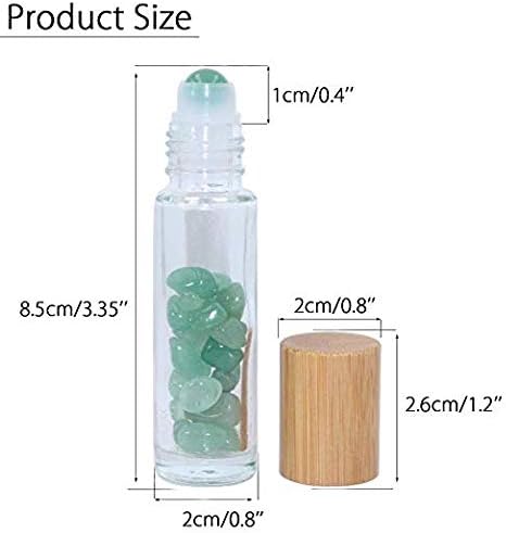 5 Pack 10ml Clear Roll On Bottles With Natural Chakra Crystal Chips for Essential Oils,Perfume Glass Roller Bottles Container Bamboo Lid,Crystal Roller,Pipette&Opener Included (Tiger Eye)