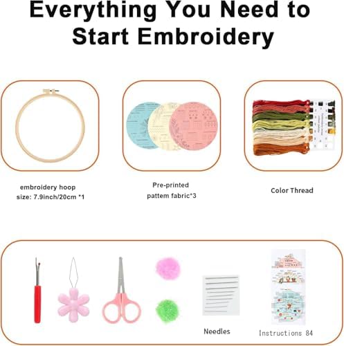 FEIYUENO 3 Pack Embroidery Sampler Kit for Beginners Adults (Plant)