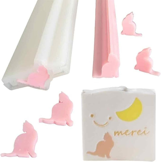Cat Shaped Long Tube Silicone Soap Mold Kitten Kitty Chocolate Candy & Candle Embed Soap Making Supplies