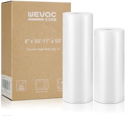 Wevac Vacuum Sealer Bags for Food 8x50 11x50 2 Rolls Fit Food Saver Machine