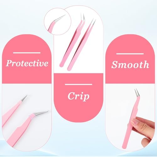 2 Pcs Sticker Tweezers, Craft Tweezers Scrapbooking Tools Precision Tweezer Pink Cute Crafting Tweezer for Stickers Lashes Electronics Scrapbooking (Pink)