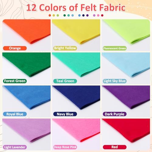 XSEINO 12 Rolls 8"x35" 1.4mm Thick Soft Felt Fabric Sheet 12 Assorted Gradient Series Colors Felt Pack for DIY Craft Sewing Squares Nonwoven Patchwork
