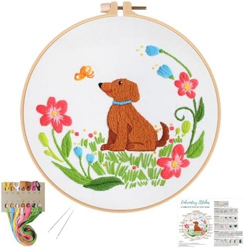 Louise Maelys Floral Dog Embroidery Kit for Beginners Handmade Gift