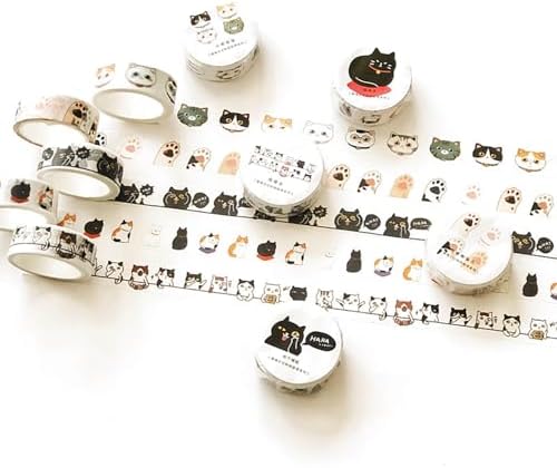OUDEKE Cute Cartoon Cat Tapes 6Rolls 0.59'' x 16.4ft Washi Tapes for Scrapbooking DIY Journals Decorations, Reusable Washi Cats Tapes for Notebooks Phone Case Decorations