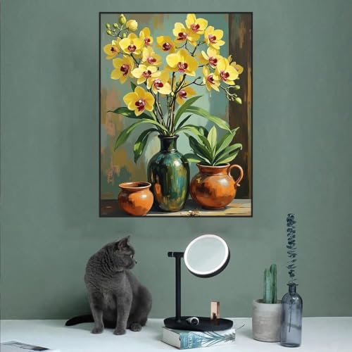 WNPOKN Flower Yellow Orchid Diamond Art Kits for Adults 12 x 16inch