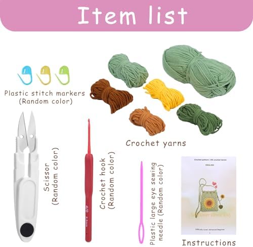 Pnytty Crochet Kit for Beginners, Sunflower Phone Bag Crochet Kit for DIY