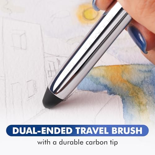 Fuumuui Travel Watercolor Palette Box, All-in-One Portable Watercolor Kit with 24 Empty Removable Half-pan Grids, Travel Brush, Watercolor Cup and Clip - Plein Air Set for Right Hand Artists
