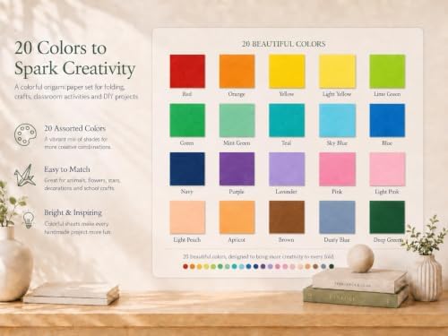 Origami Paper Kit 200 Sheets 6x6 Inch Colored Craft Paper with Guide | Double Sided,Step-by-Step Guide,Multi Colors,No Fading Paper,Clean Crisp Folds,Perfect for Beginner,Kids,School,Craft Gift