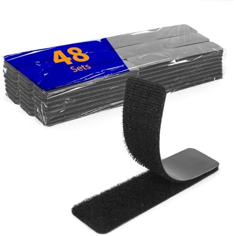 48 Sets 1 x 3 inch Adhesive Hook and Loop Fastener Strips, Heavy Duty, Strong Back Adhesive, Double-Sided Hook and Loop for School, Classroom, Office, and Home Use, Black