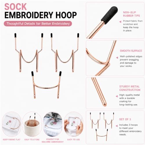Sock Hoop for Embroidery Machine, 3-Piece Set 2 Adult + 1 Kid for Socks