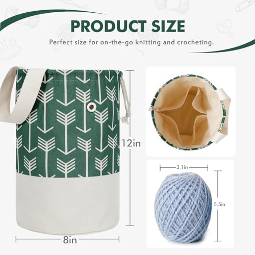 TOGETRUE Yarn Bag, Knitting Crochet Bag, Portable Yarn Storage Bags Organizer for Crocheting Project, Store Skein Ball, Short Knitting Needle (Medium,Green)