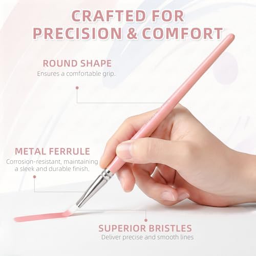 12 Pcs Round Professional Artist Watercolor Paint Brush Set, Pink