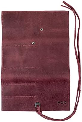 Hide & Drink, Rustic Pencil Roll Pouch, Multi-Purpose Storage Wrap for Scissors, Earphones, Organizer for Craft, Full Grain Leather, Handmade, Sangria