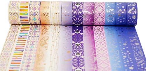 YUBBAEX Galaxy Washi Tape Set Purple Stars Decorative Tapes Silver Gold Foil Masking for Arts, DIY Crafts, Journal Supplies, Planners, Scrapbook, Gift Wrapping (Purple Night 12 Rolls)