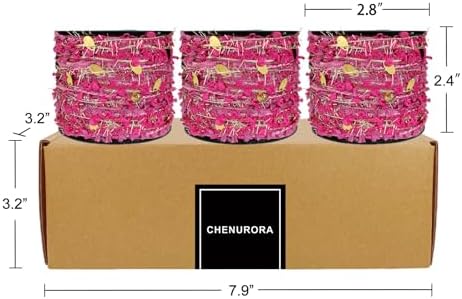 Artisanal Yarn Collection Multifiber Fancy Yarn with Gold Sequins for Knitting Crocheting Crafts DIY, Set of 3 Rolls (Rose Pink & Gold)