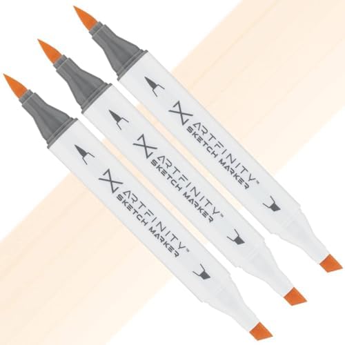 Artfinity Sketch Markers - Set of 3 - Buff E1-0, Vibrant, Professional, Dye-Based Alcohol Markers for Artists, Drawing, Travel, & More
