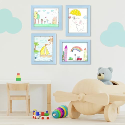 [2-Pack] Kids Art Frames, 8.5x11 Front Opening Kids Artwork Frames Changeable, Light Lake Blue Artwork Display Storage Frame for Wall, Holds 50 Pcs, for 3D Picture, Crafts, Children Drawing, Hanging