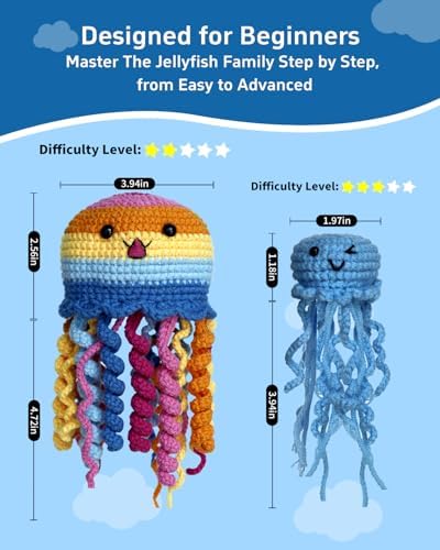 Fortilo Crochet Kit for Beginners 6PCS Jellyfish Family