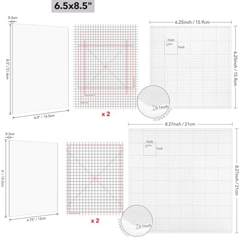 4Pcs Low Tack Sticky Mat with Grid for Stamping Stenciling Ink Blending Clear Photopolymer Craft Low Tacky Mat Stamp Mat DIY Projects Paper Card Scrapbooking Ink Blending Fixed