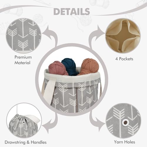 TOGETRUE Yarn Bag, Knitting Crochet Bag, Portable Yarn Storage Bags Organizer for Crocheting Project, Store Skein Ball, Short Knitting Needle (Medium,Grey)