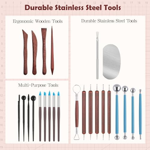 27PCS Clay Tools Sculpting, Ceramics Tools Set, Ceramic & Pottery Modeling Tools, Air Dry Clay Tools, Polymer Tools Kit for Carving, Molding, Pottery Wheel, Crafting Supplies, Pros, Beginners, Adults