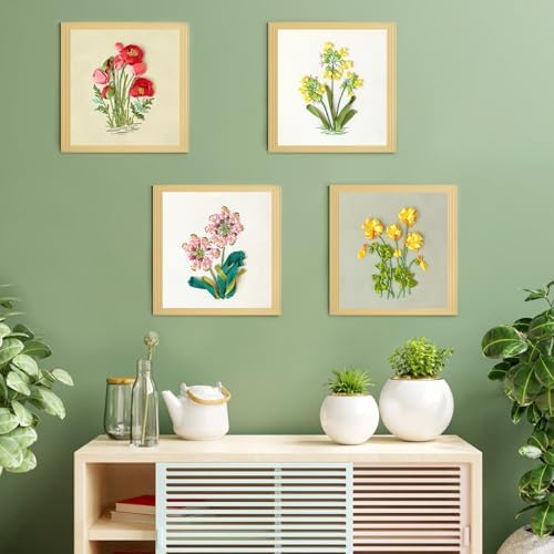 4 Sets Ribbon Flower Embroidery Kit for Beginners, Adults Cross Stitch Kits
