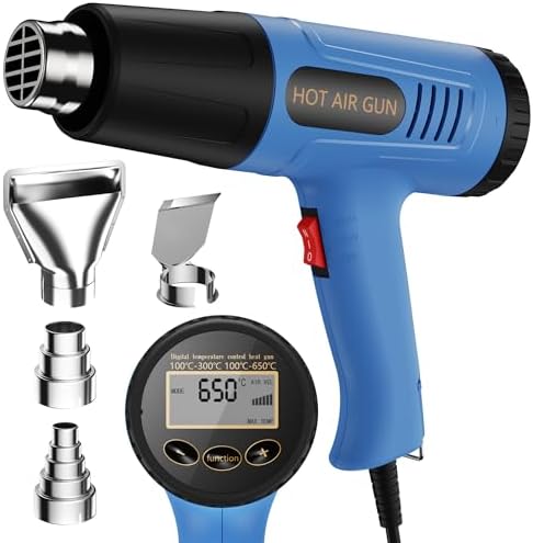 Digital LCD Heat Gun, 110V Hot Air Gun, 100-650℃（212-1202℉） 6 Modes, Rear Button Temp Control, 7S Delay Off, Overload Protection, 1.5M Cord Handheld Heat Gun for Crafts, Shrink Wrap, Paint Removing