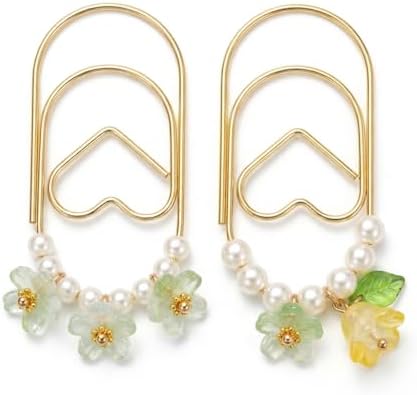 2 pcs Cute Planner Paper Clip Bookmarks, 2 Inches, Journal Notebook Charm Accessories, Page Saver Holder, Bookish Gift for Book Lover (Green Flowers)