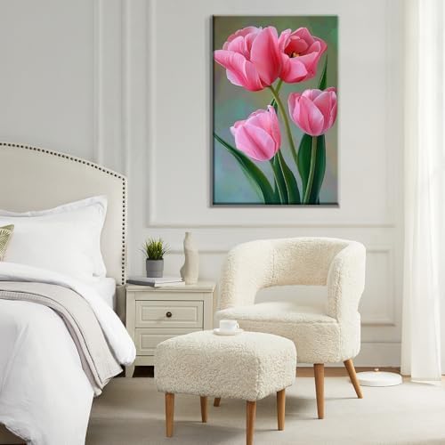 ATDMS Paint by Numbers Kit for Adults with Frame Flowers Paint by Number with Easel DIY Tulip Adult Paint by Number Kits Oil Painting Kits for Gift Home Wall Decor 8x12 Inch