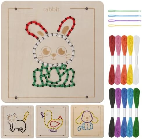 Montessori Wooden Lacing Toys for Toddlers and Kids Ages 2-4 5-7, Sewing Kit Fine Motor Skill Busy Board, Education Sensory Preschool Toy for 1 2 3 4 Year Olds, Birthday Gift for Boys and Girls