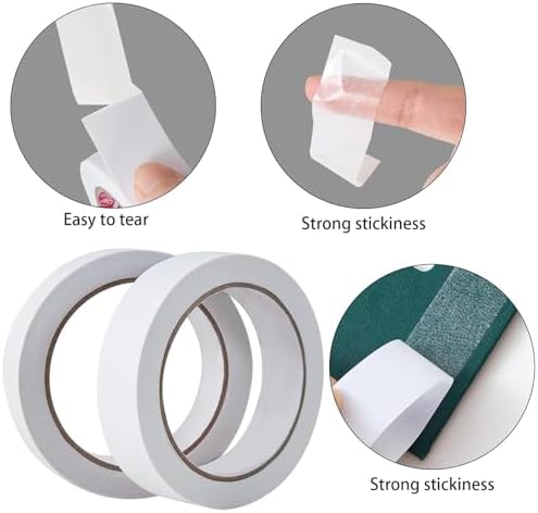 25mm Double Sided Tape White 2 Rolls (Total Length 66 Yards), 1 Inch Strong Adhesive Sticky Wrap Tape for Crafts Gift Wrapping Paper Card Making Home Office School Stationery