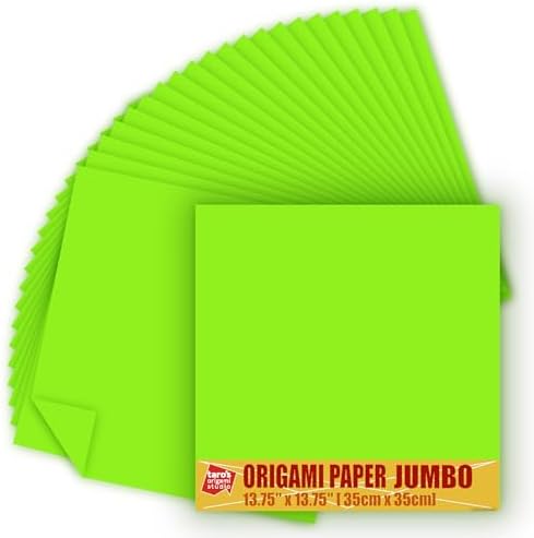 [Taro's Origami Studio] TANT Jumbo 13.75 Inch (35 cm) Double Sided Single Color (Lime) 20 Sheets (All Same Color) for Beginner to Expert (Made in Japan)