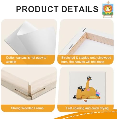 ESRICH Small Stretched Canvas for Painting 6x6 inch, 2/5''Profile Art Primed 8 Pack Canvases for Painting, Cotton Small Professional Blank Paint Canvas for Kids and Art Supplies, for Acrylics, Oils.