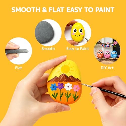 Simetufy 100Pcs 2"-3" River Rocks for Painting Bulk, Flat & Smooth Natural