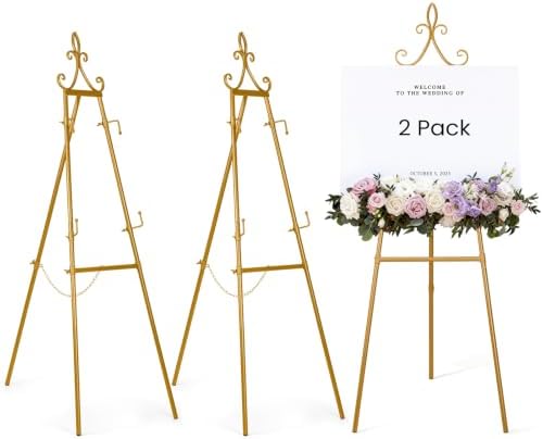 2 Pack Gold Easel Stand for Sign, 53.9" Heavy Duty Metal Display Easel with Storage Bag, Adjustable Art Easel for Wedding Sign, Welcome Sign, Picture